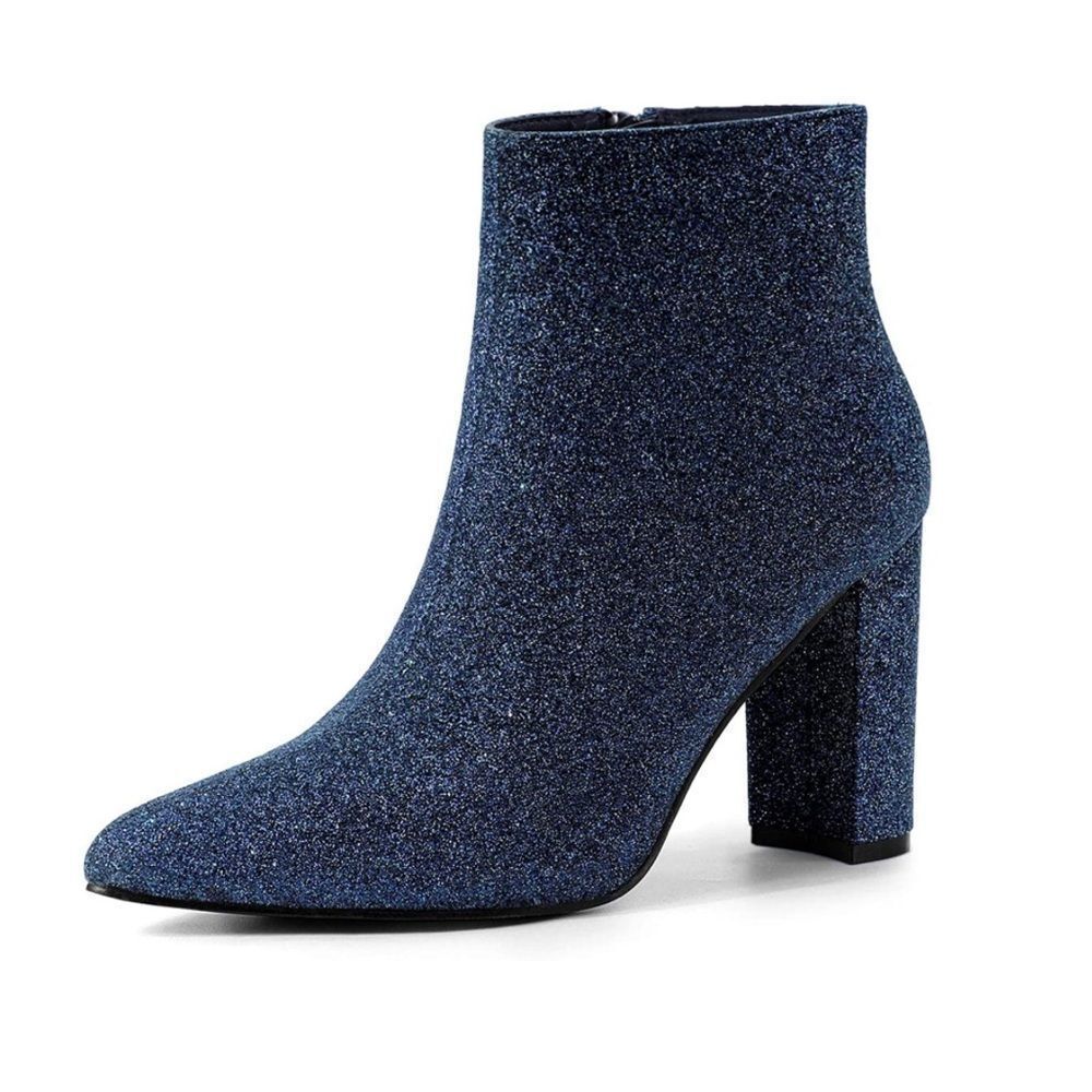NWT Wool + Pepper Co. Navy Blue Glitter Pointed Toe Thick Heeled Booties